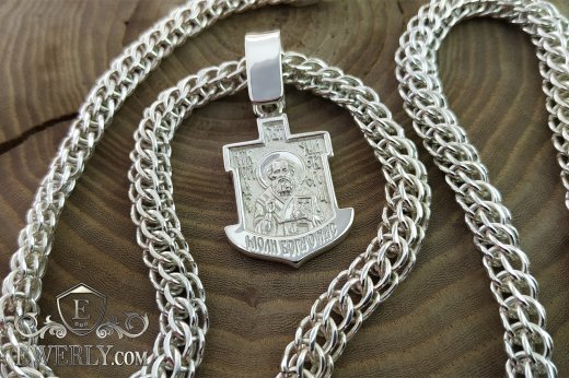 Silver chain "Cardinal" with icon-pendant, фото