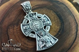 Чоловічий срібний хрест 40 грам зі святими образами, фото