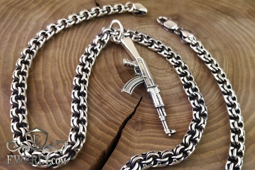 Silver chain with pendant "AK-47", фото