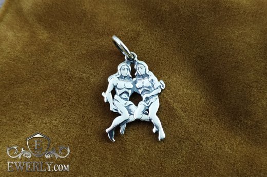 Pendant of silver "Twins" with blackening, фото